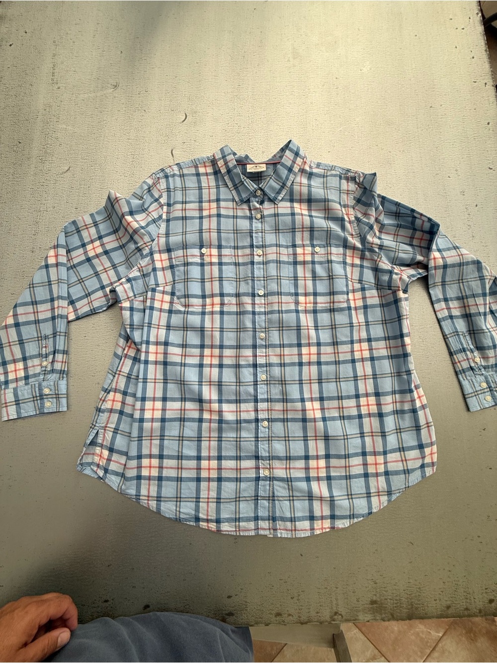 St. John's Bay Light Blue, White and Red Plaid Button-Down Shirt